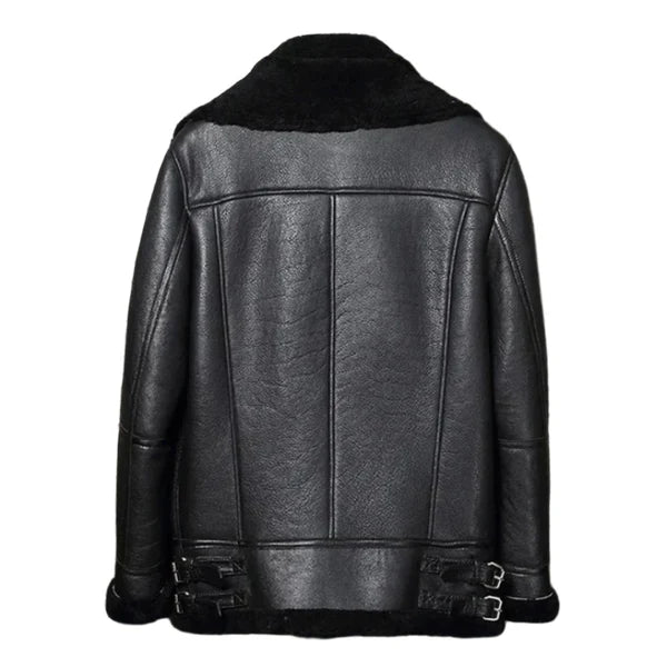 Men's Black B3 Classic Faux Shearling Bomber Leather Jacket-Men Shearling Jacket-Premium Leather Store