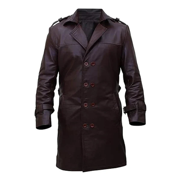 Brown Watchmen Authentic Leather Trench Coat