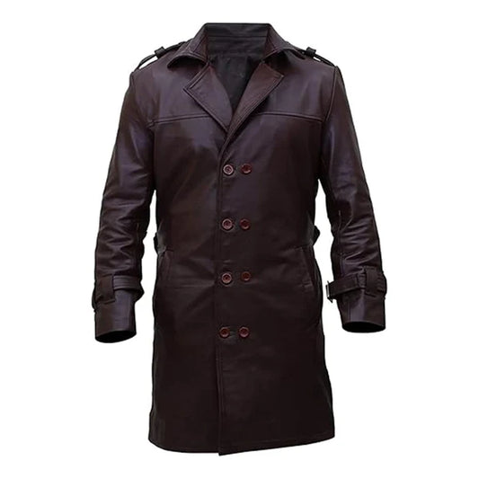 Brown Watchmen Authentic Leather Trench Coat-Men Leather Coat-Premium Leather Store