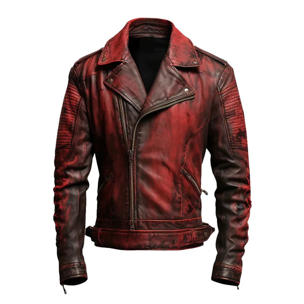 Men's Red Halloween Bloody Leather Jacket